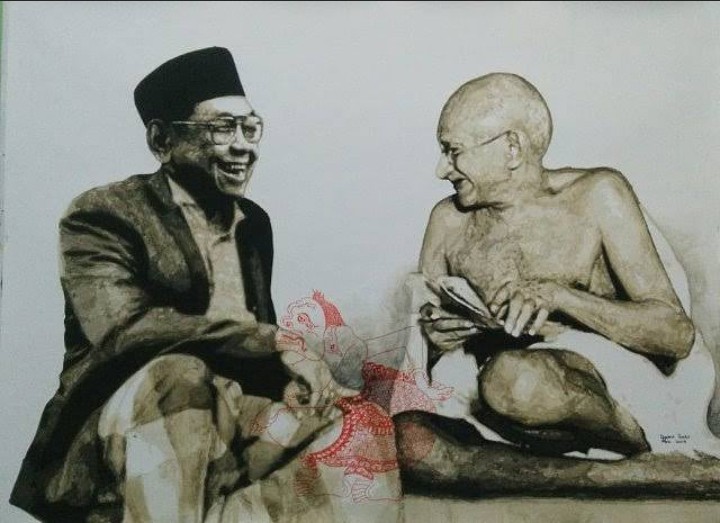 Foto: Gus Dur dan Mahatma Gandhi